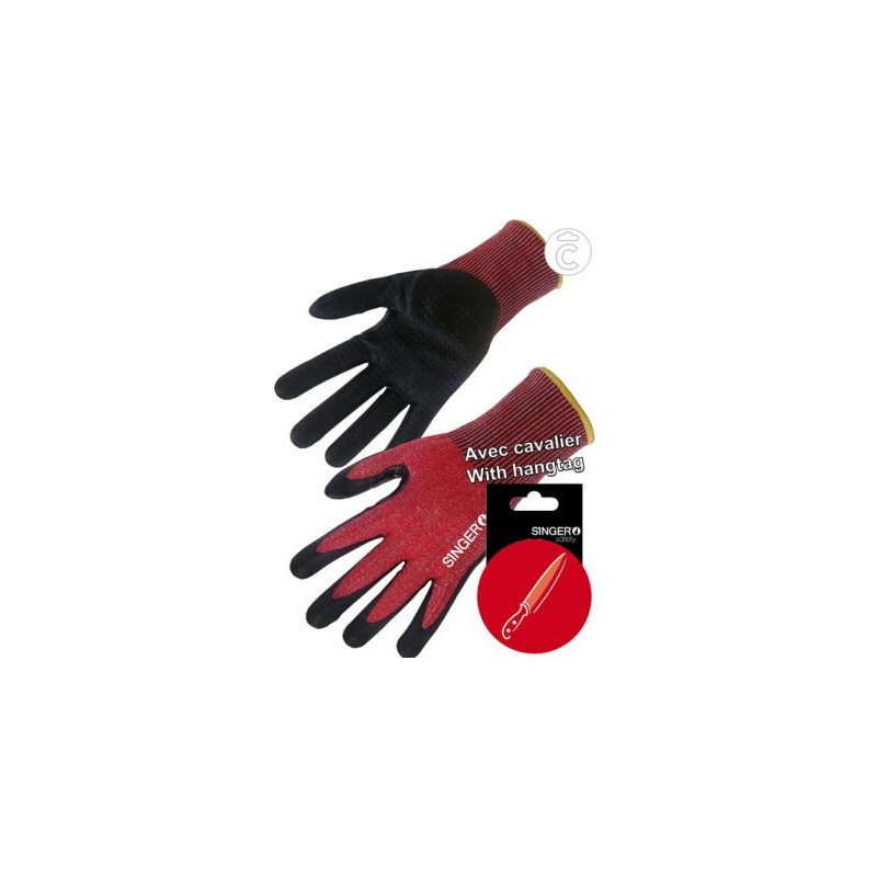 Gant anti-coupure paume nitrile mousse et picots SINGER PHD5RED09 taille 9