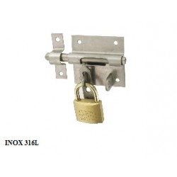 Verrou box porte-cadenas gâche Ø10mm platine 65mm Inox 316 brossé