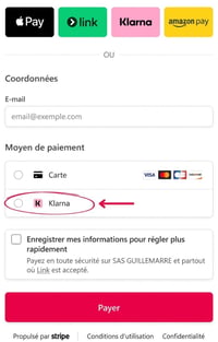 Klarna paiement plusieurs fois guillemarre quincaillerie